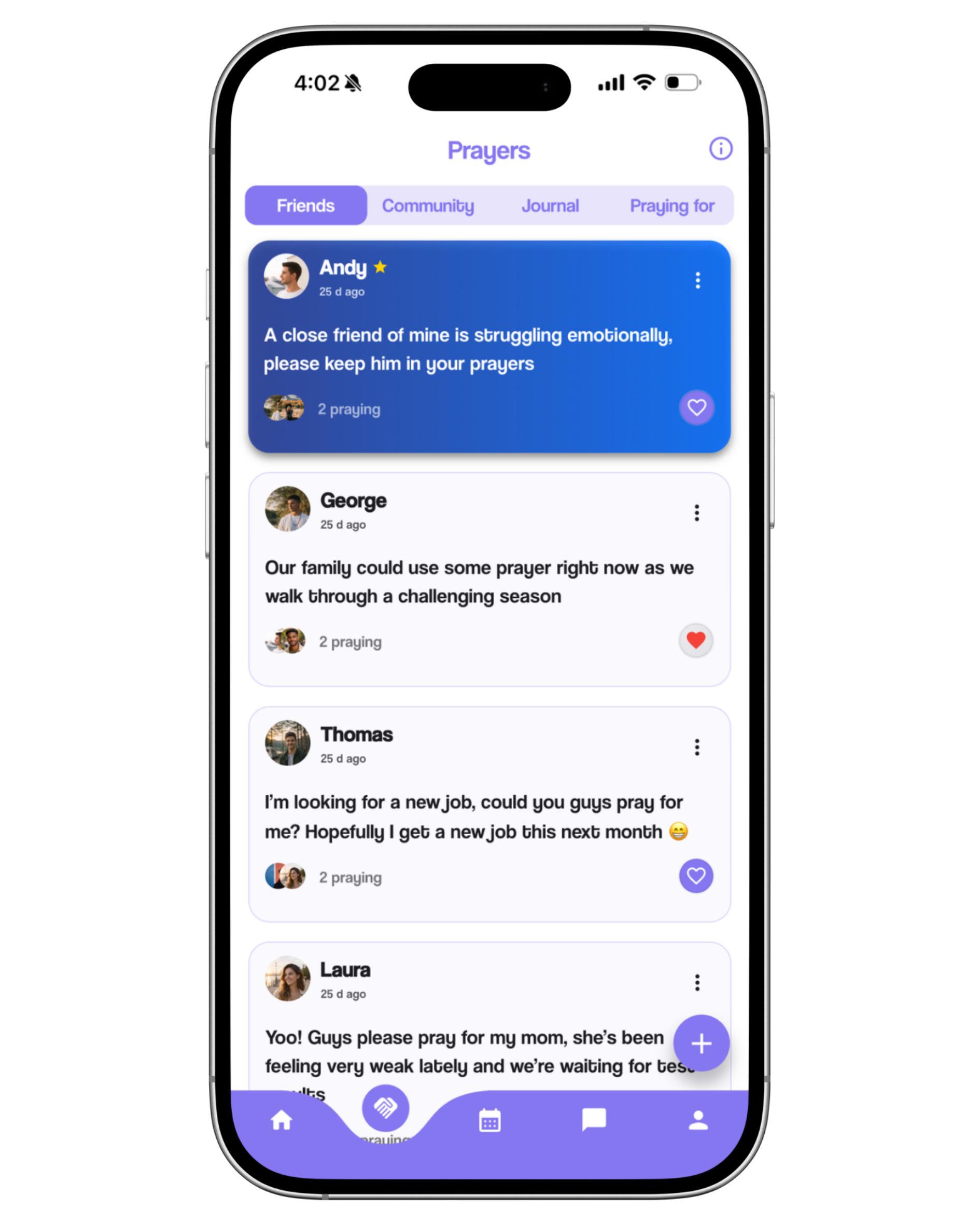 Prayer requests screen in Ministry