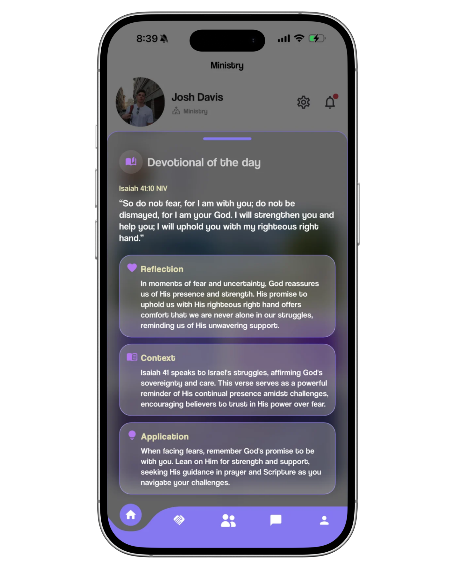 Daily Scripture screen in Ministry